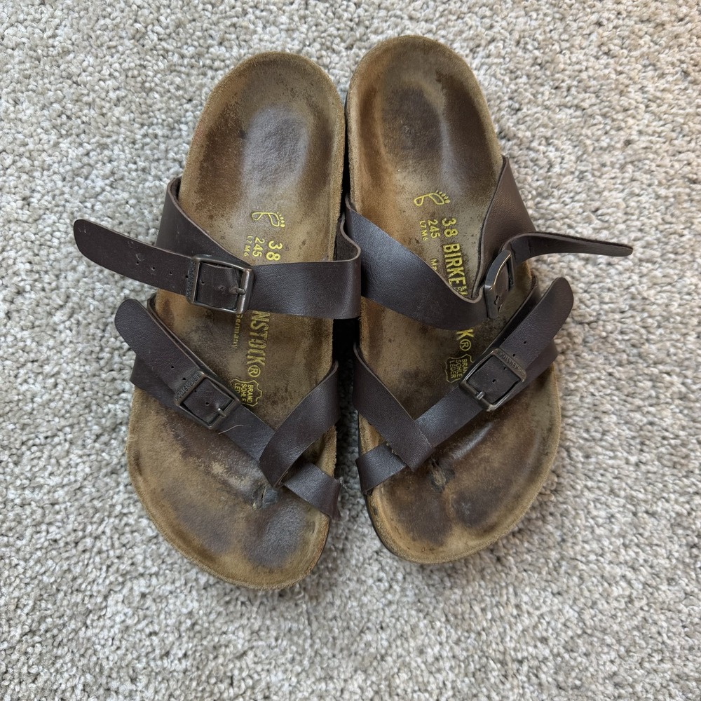 Birkenstock Mayari Sandals Womens Size 7 Brown Leather Strappy Buckle Comfort